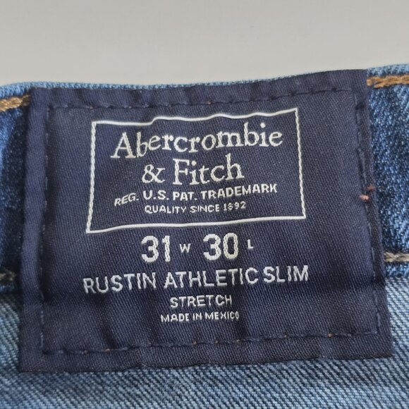Abercrombie & Fitch Jeans Men 31 x 30 Blue Rustin Athletic Slim Cotton Stretch - Picture 3 of 16